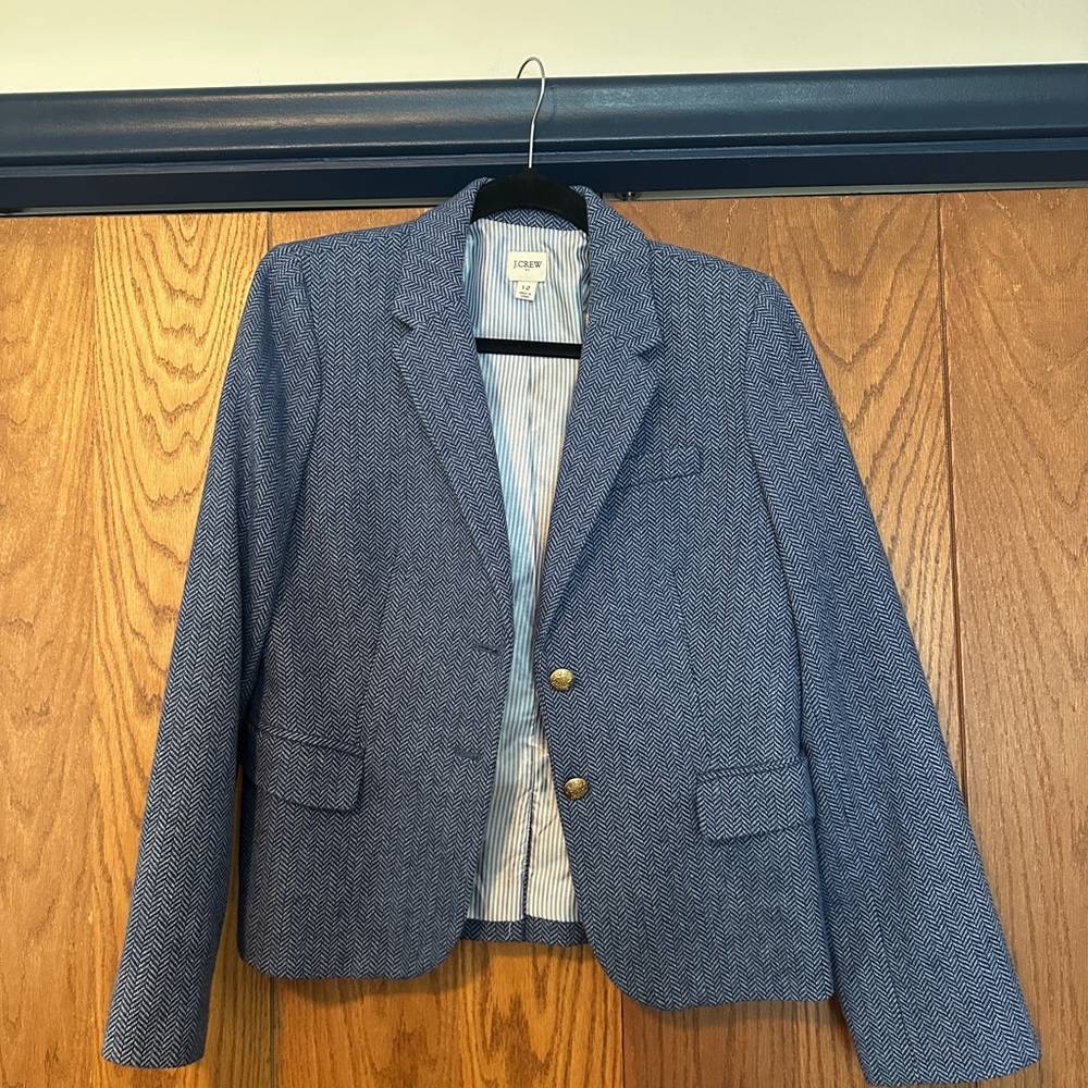 Blue Herringbone Blazer with Gold Buttons